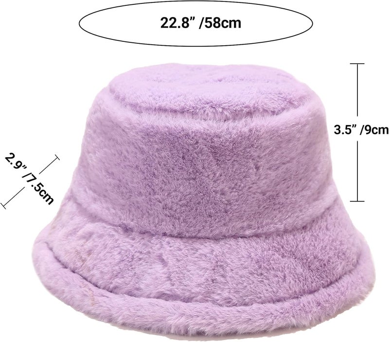 Umeepar Winter Faux Fur Fuzzy Bucket Hat Fluffy Warm Hat for Women Men - Image 5